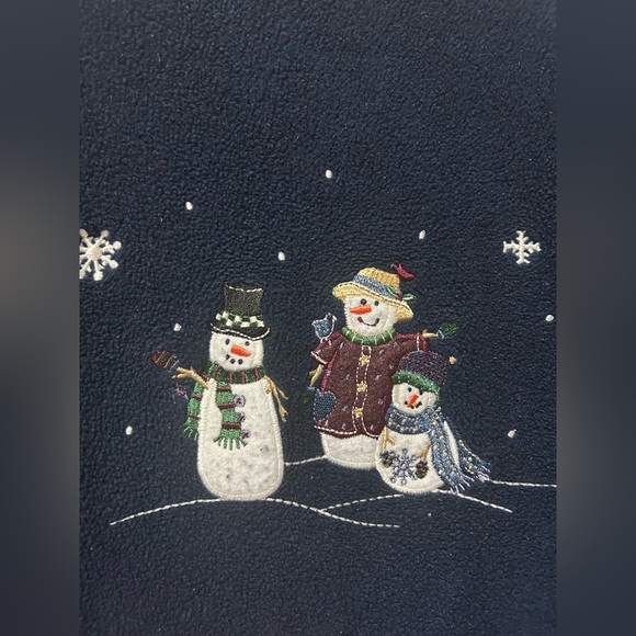 Vintage Croft and Borrow Navy Blue Snowman Family fleece Sweater - Picture 2 of 7
